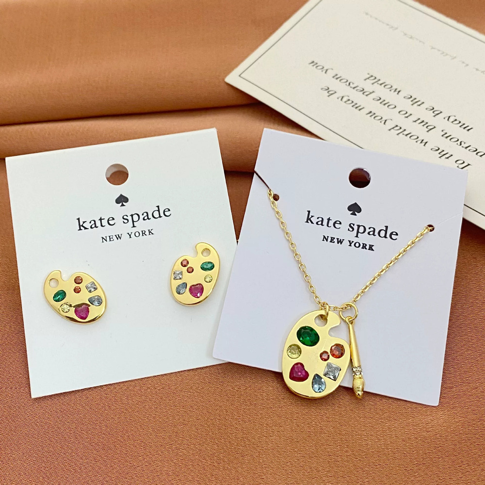 Kate SPADE Colorful CZ 3D Palette Metal Earrings Necklace Set
